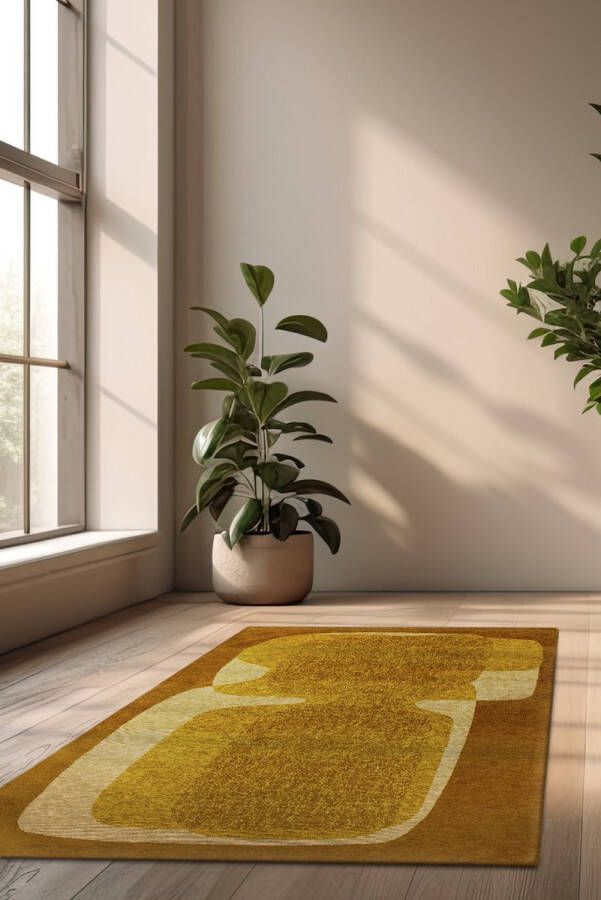 Beneffito Rechthoekig geel Poum tapijt met abstract patroon en geometrische vormen Vloerkleed 170 x 240 cm - Foto 2