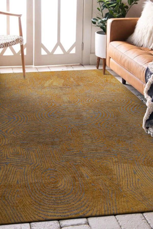 LOLA&MOI Geometrisch geel vloerkleed Tabasco met cirkels en labyrinten in goudgeel Tapijt 80 x 150 cm - Foto 2