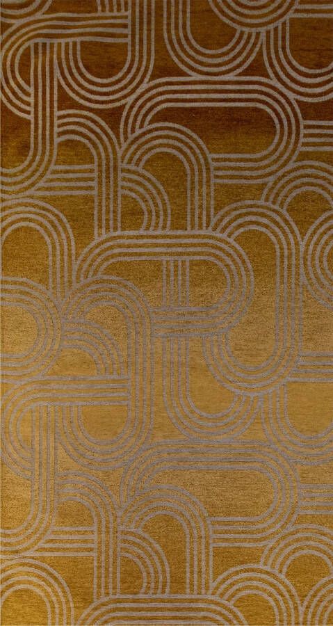 Beneffito Vloerkleed Disco geel met geometrische lijnen en cirkels Tapijt 80 x 150 cm