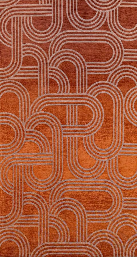 Beneffito Vloerkleed Disco rood met geometrische lijnen en cirkels Tapijt 80 x 150 cm