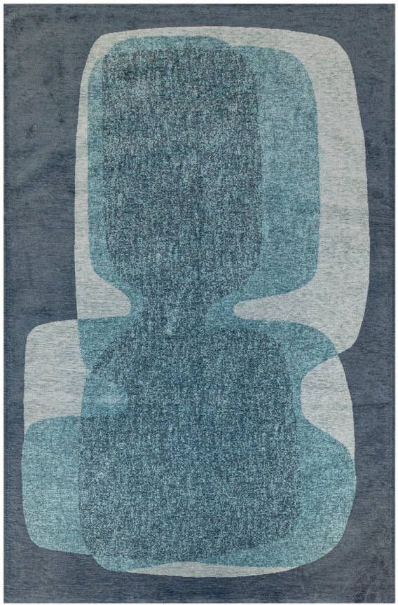 Beneffito Rechthoekig blauw tapijt met abstract patroon en geometrische vormen Poum Clear Sky 140 x 200 cm