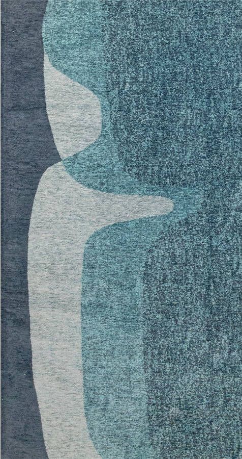 Beneffito Rechthoekig blauw tapijt met abstract patroon en geometrische vormen Poum Clear Sky 80 x 150 cm