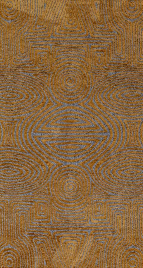 LOLA&MOI Geometrisch geel vloerkleed Tabasco met cirkels en labyrinten in goudgeel Tapijt 80 x 150 cm