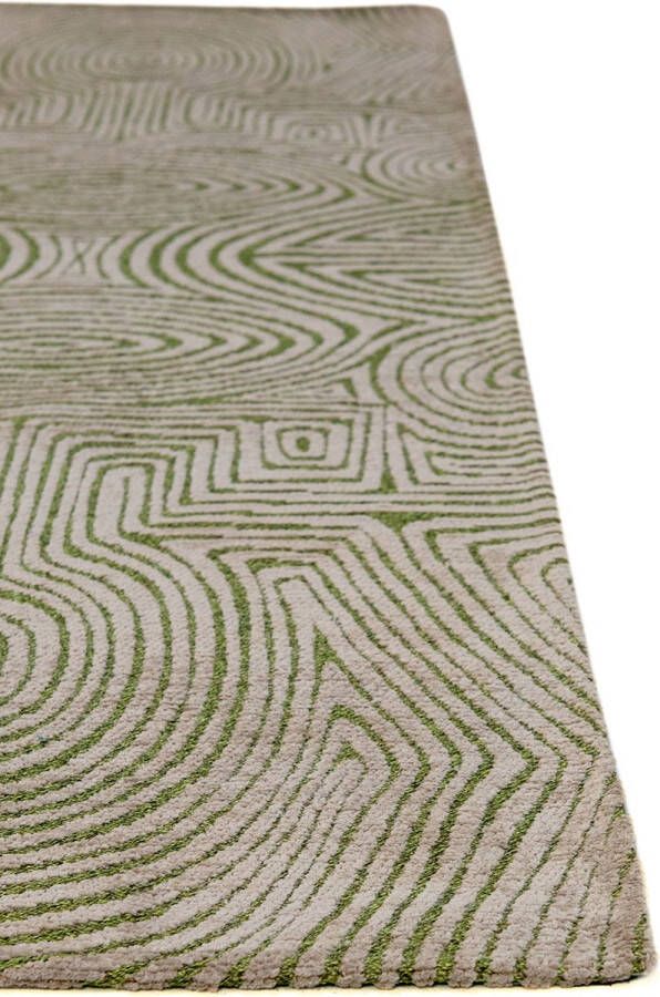 LOLA&MOI Geometrisch groen vloerkleed Tabasco met cirkels en labyrinten in goudgeel Tapijt 140 x 200 cm - Foto 2