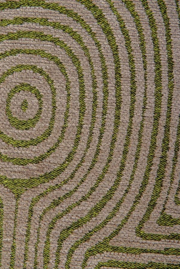 LOLA&MOI Geometrisch groen vloerkleed Tabasco met cirkels en labyrinten in goudgeel Tapijt 240 x 340 cm