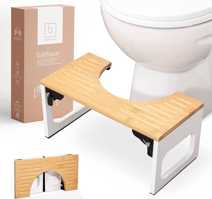 Benkstein Toilettenhocker Toilettensitzerhöhung klappbar Anti-Rutsch ergonomischer Tritthocker Toilettenhocker Rechteckig aus Bambus Badezimmerhocker faltbar