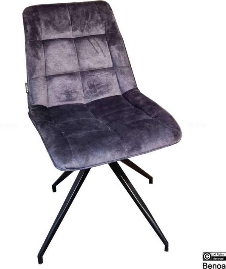 Benoa 2x Sandy Eetkamerstoel Draaibaar Stoel zonder Armleuning Zwart Metalen Poten Kleur Donker grijs Blauw Velvet Veloers Eetkamer Stoel Vierpoot Fluweel Dining chair