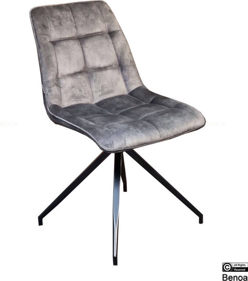 Benoa 2x Sandy Eetkamerstoel Draaibaar Stoel zonder Armleuning Zwart Metalen Poten Kleur Lichtgrijs Groen Velvet Veloers Eetkamer Stoel Vierpoot Fluweel Dining chair