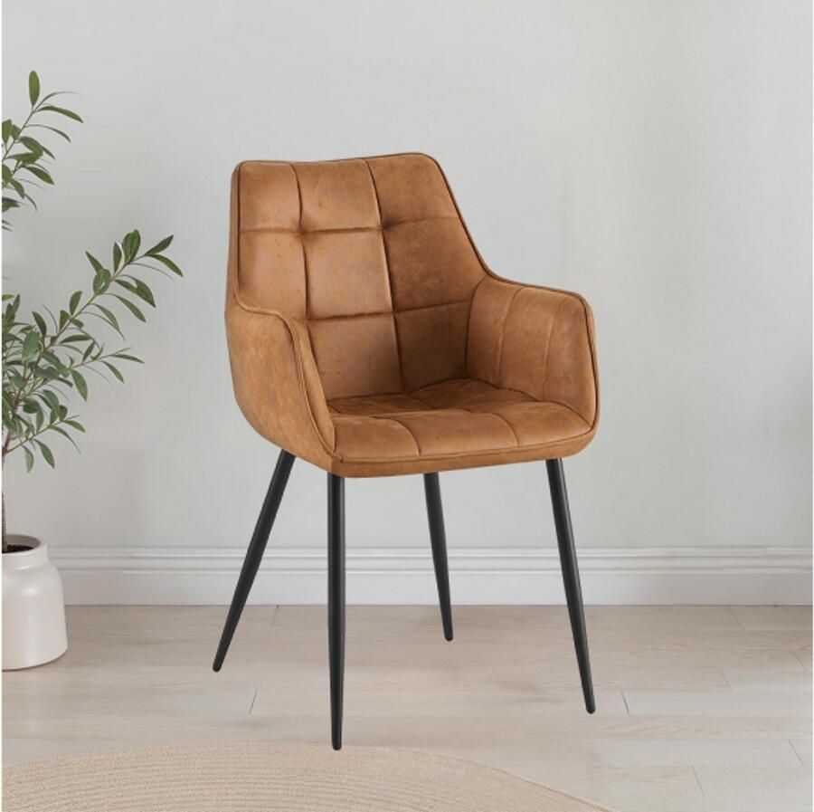 Benoa Eetkamerstoel Lucille met armleuning Cognac eetkamerstoelen set van 2