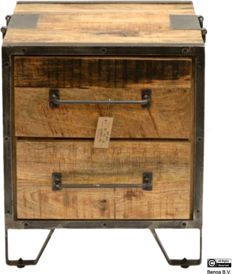 Benoa Nachtkastje Marcel mangohout en metaal 2 lades Naturel