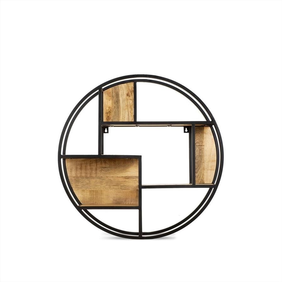 Benoa Iron & Wooden Round Wall Rack 100 Iron Black Powdercoated Wood Natural finish