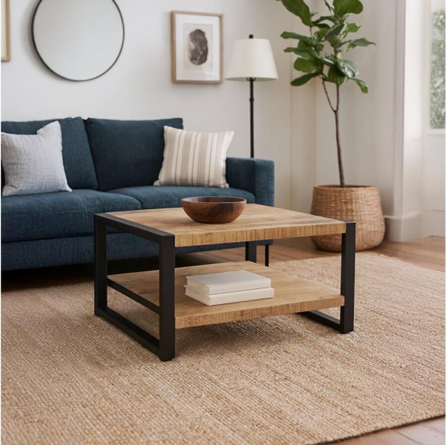 Benoa Salontafel Britt met onderplank mangohout 80x80 cm Naturel