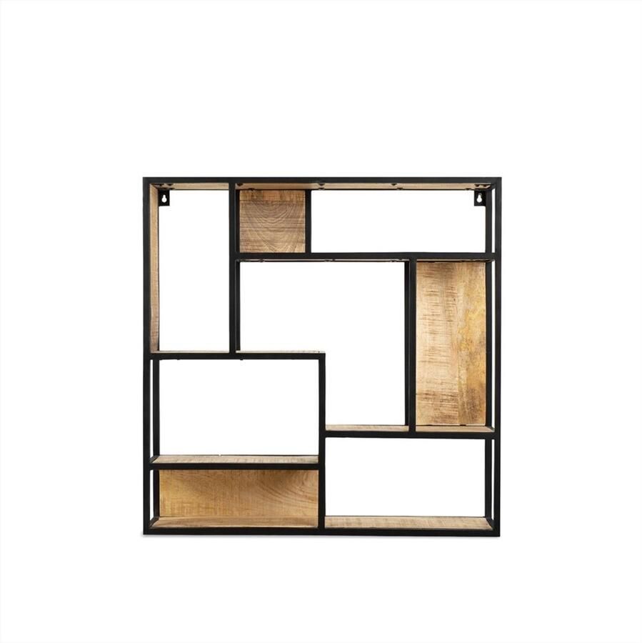 Benoa Celina Iron & Wooden Square Wall Rack 80 cm Iron Black Powdercoated Wood Natural finish - Foto 2