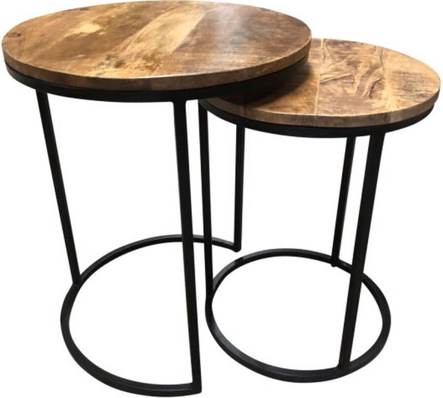 Benoa Iron Round Nesting Table Wooden Top (Set of 2) 46 39 - Foto 2