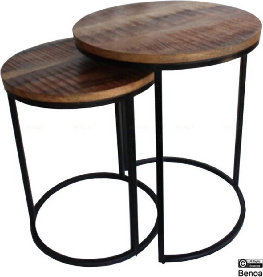Benoa Iron Round Nesting Table Wooden Top (Set of 2) 46 39