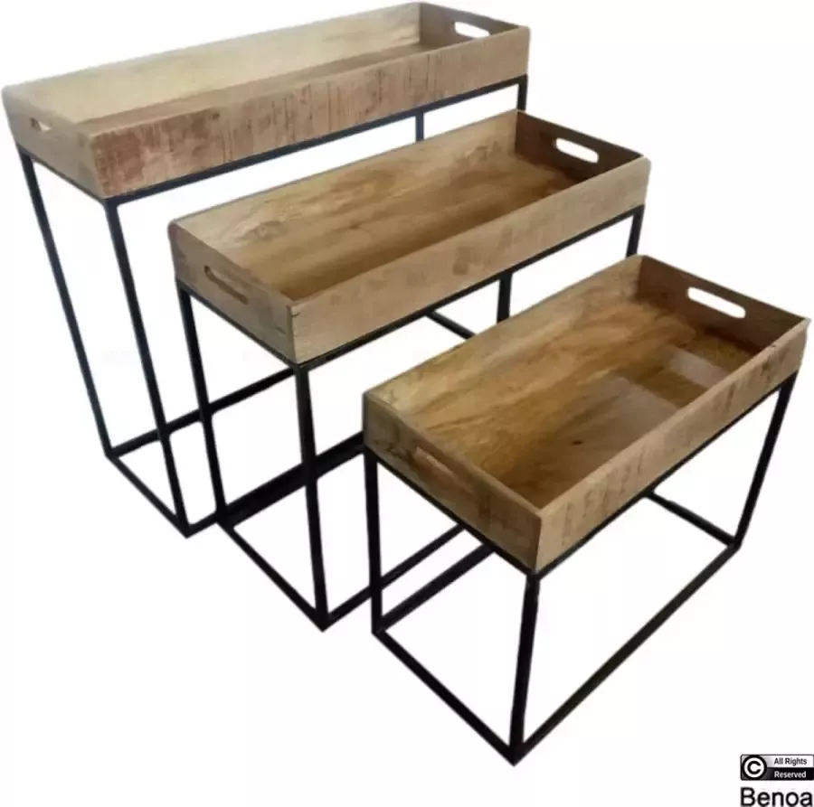Benoa Sidetable Benson set van 3 mangohout
