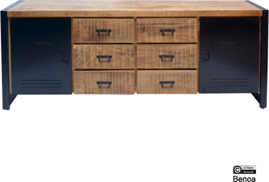 Benoa Dressoir industrieel bas Mangohout Mango naturel 200 x 45 x 80(h) cm Top kwaliteit