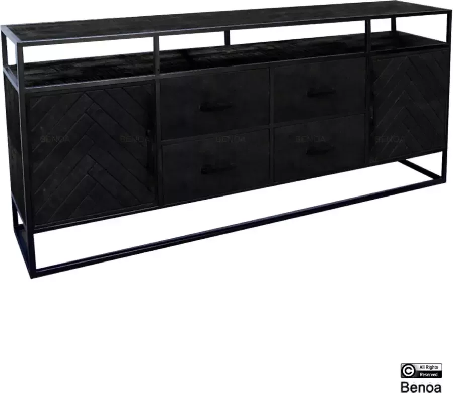 Benoa Dressoir Jax visgraat mangohout 200 cm Zwart - Foto 2