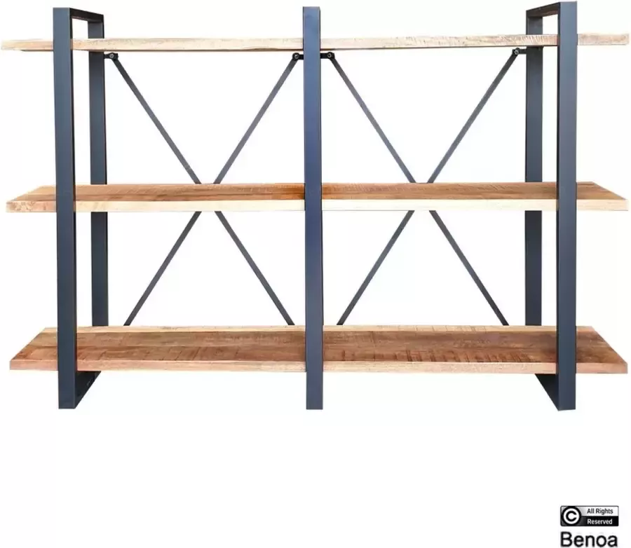Benoa Boekenkast Mango metaal 180x40x120 cm Stellingkast Schappenkast mangohout wandkast