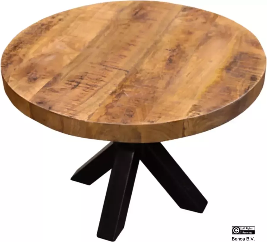 Benoa Salontafel Kyara rond massief mangohout met Spinpoot 60x60x42 cm 4 cm dik massief blad