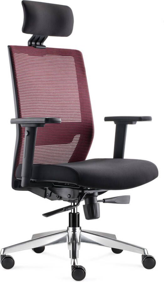 Bens 850H-Ergo-3 NIEUW Ergonomische Bureaustoel met alle instel opties Incl. hoofdsteun Gepolijst aluminium voetenkruis GREENGUARD GOLD Voldoet aan EN1335 & ARBO normen Rood