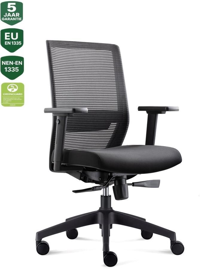 Bens 850Z-Ergo-3 NIEUW Ergonomische Bureaustoel met alle instelopties GREENGUARD GOLD Voldoet aan EN1335 & ARBO normen Zwart Zwart