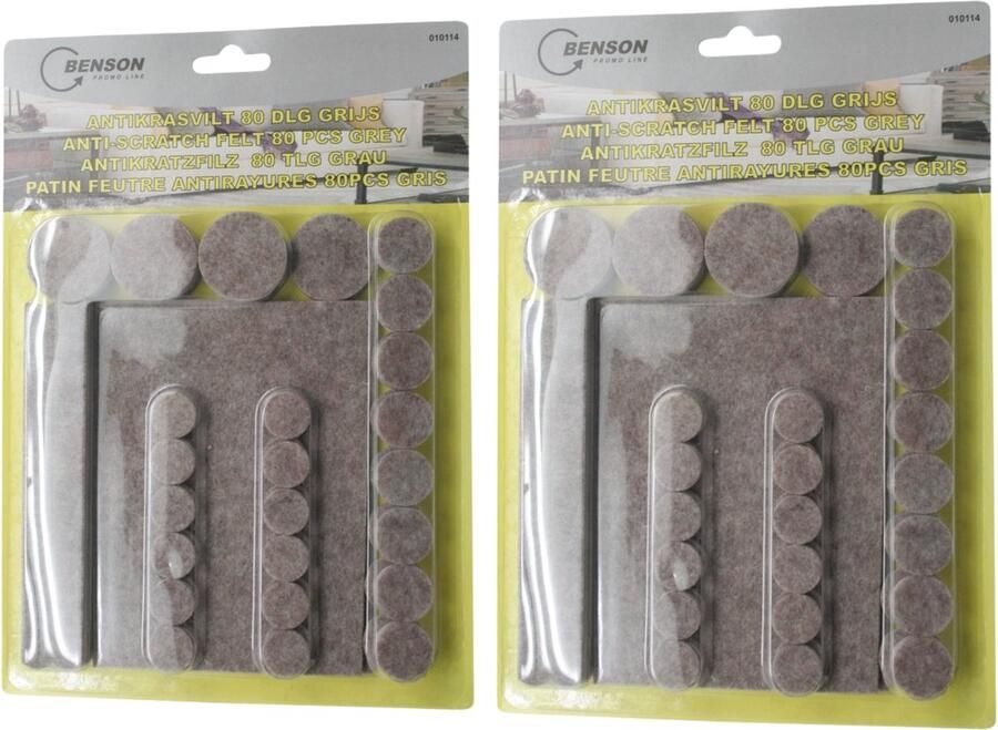 Benson Anti krasvilt meubelvilt 2x 160 delige set grijs mix formaten viltglijders stoelviltjes beschermers