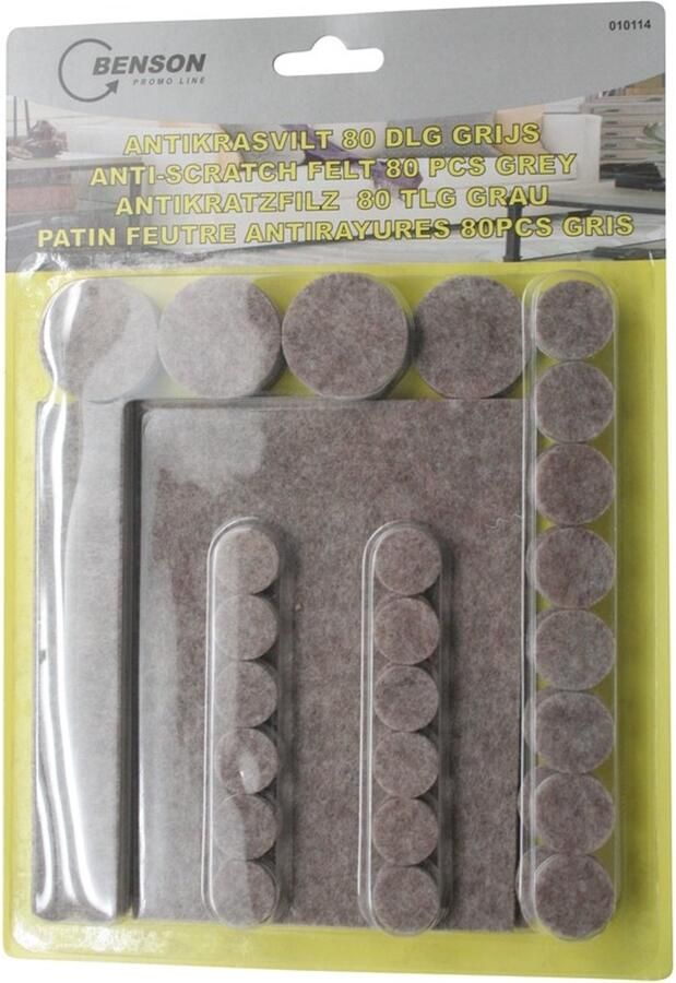 Benson Anti krasvilt meubelvilt 80 delige set grijs mix formaten viltglijders stoelviltjes beschermers