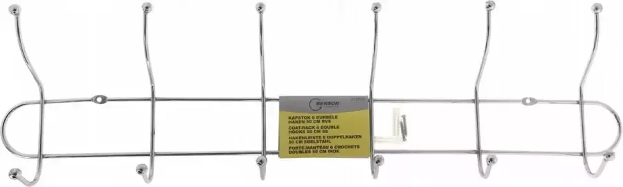 Benson Kapstok 6 Dubbele Haken Staal RVS Grijs