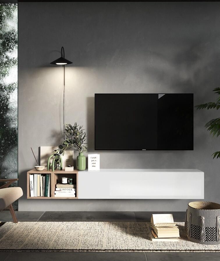 Benvenuto Design Infinity 2.0 Hoogglans Wit Eiken TV Meubel