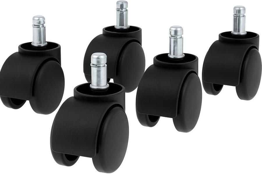 Benza Office Set van 5 Universele Bureaustoelwielen – 50 mm – Met Click-On Systeem – Voor Alle Vloeren – 250 kg Belastbaar