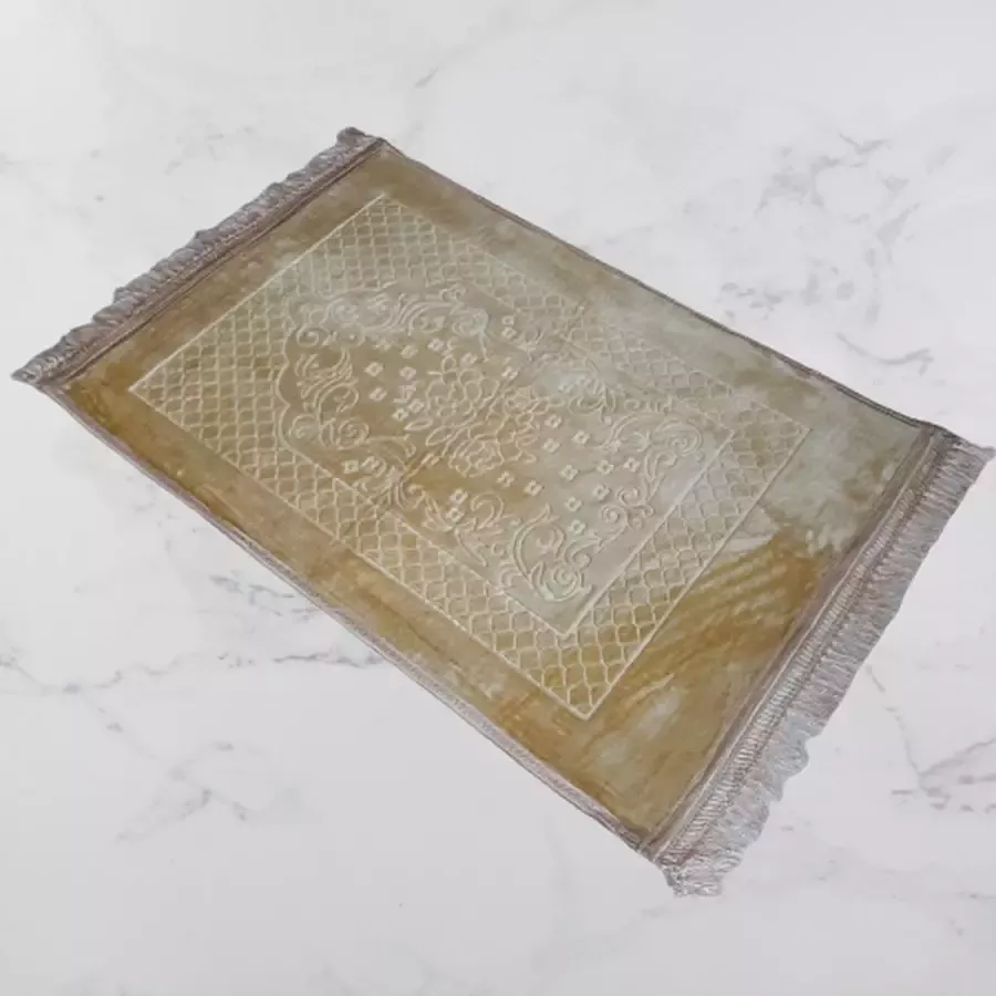 Bera L. Gebedskleed Geel 80cm x 120cm Antislip Extra dik en zacht Islamitisch Fluweel Mooi patroon Ramadan cadeau- Eid Gebedsmat Tapijt