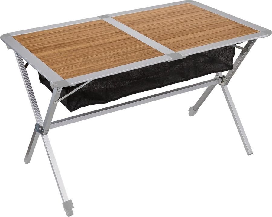 Berger Campingtafel met Oprolbaar Bamboe Tafelblad 115x75cm Klaptafel Verstelbare Hoogte Aluminium Inklapbaar Camping Tafel Tuintafel Opvouwbare Eettafel Balkon Tuin Terras