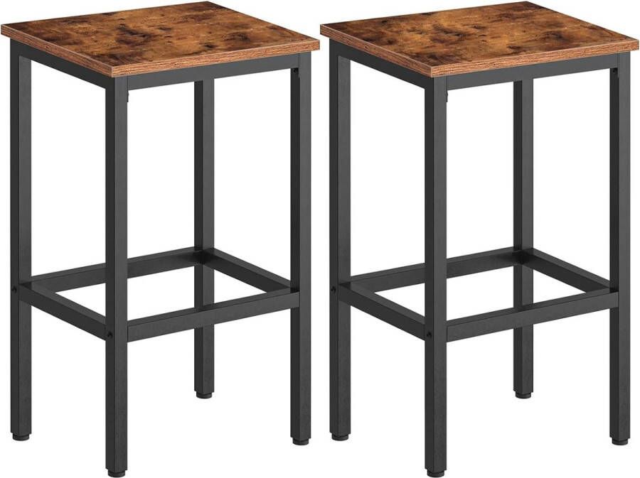 Berkatmarkt Barstoelen Set Van 2 Hoge Krukken Voetensteun Hoogte 65 Cm Rechthoekige Stoelen Robuust Zwart Metalen Frame Voor Woonkamer Eetkamer Keuken Rustiek Bruin Ebf65By01