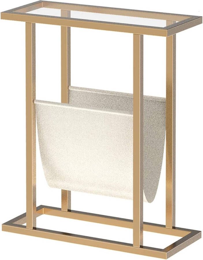 Berkatmarkt Bijzettafel Gouden Bijzettafel Smal Bed Bijzettafel Slanke Eindtafel Van Gehard Glas Kleine Bijzettafel Met Tijdschriftenhouder Bank Bijzettafel Voor Woonkamer Slaapkamer Ruimtebesparend Goud Egd78Bz01