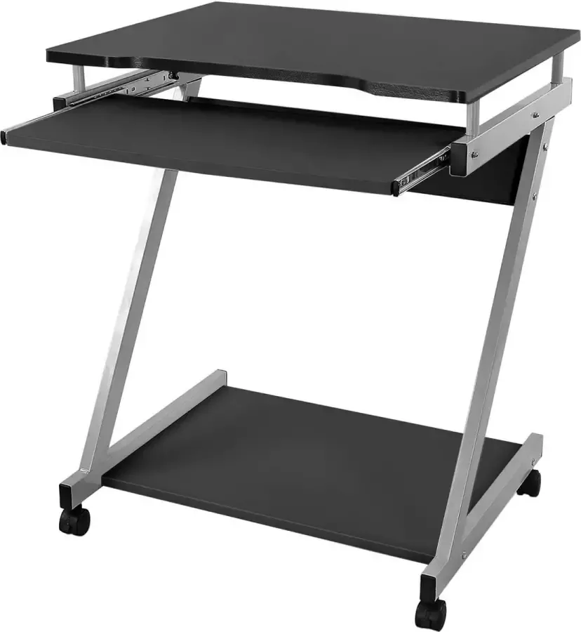 Berkatmarkt Bureau computertafel met 4 wielen 2 daarvan met remmen pc-tafel lichtlopende toetsenbordlade eenvoudige montage ruimtebesparende pc-tafel in Z-vorm zwart LCD811B