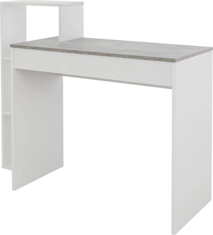 Berkatmarkt Bureau met 3 legplanken werktafel voor computer pc wit met blad in betonlook 110 x 72 x 40 cm van hout 2-in-1 systeem modern voor thuis kantoor thuiskantoor