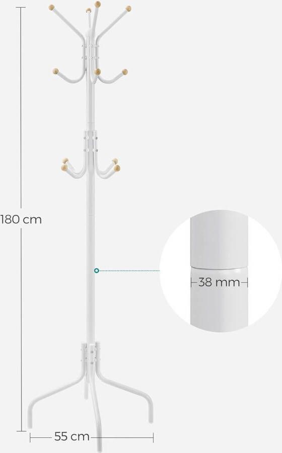 berkatmarkt Kapstok Metalen Kleerhanger Met 12 Haken Kapstok 4 Poten Kapstok Voor Jassen Hoeden Tassen Voor Hal Slaapkamer Kantoor Wit Rcr031W01