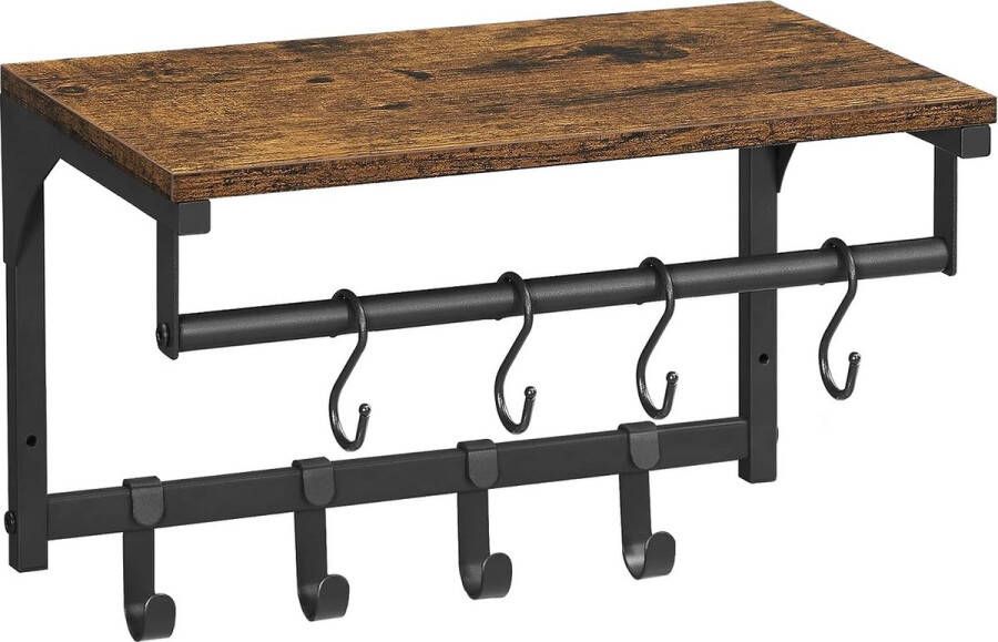 Berkatmarkt Kledingkast Wandkast Garderobe Met 8 Haken En Plank Voor Woonkamer Hal Slaapkamer 40 X 24 X 24 Cm Rustiek Bruin En Zwart Lcr103B01