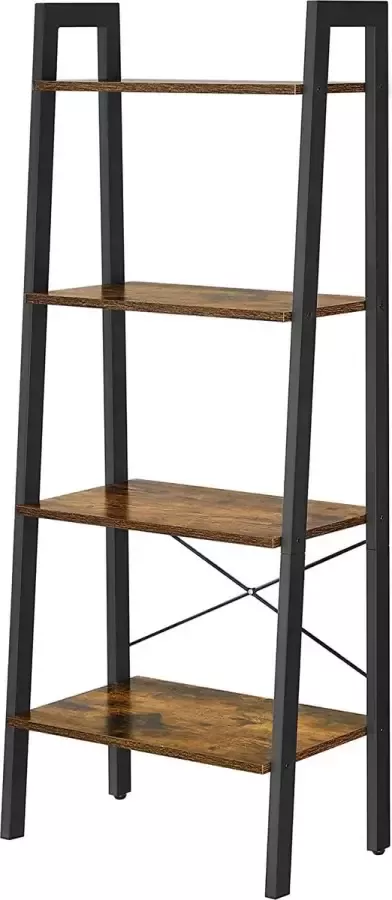 Berkatmarkt Plank boekenkast met 4 niveaus ladderrek staand rek voor woonkamer slaapkamer keuken thuiskantoor industrieel design stalen frame vintage bruin-zwart LLS44X
