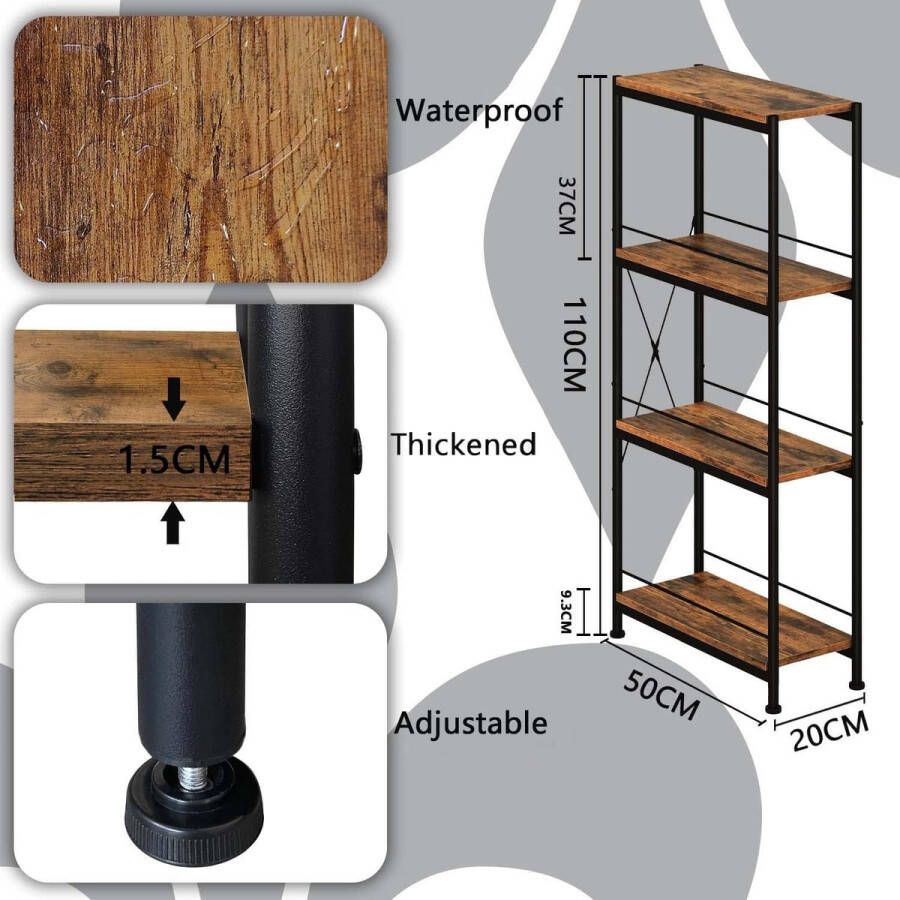 Berkatmarkt Rek Plus Keukenrekken Met 4 Legplanken Opbergrek Rekken Bergruimte Badkamer Rek Metalen Rek Staand Rek Voor Balkon Eetkamer Kelder Woonkamer Zwart Staal & Hout