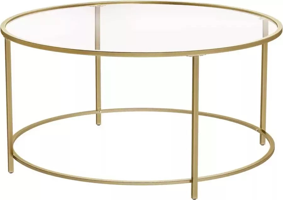 Berkatmarkt Salontafel bijzettafel rond koffietafel 84 x 84 x 45 5 cm glazen tafel met metalen frame gehard glas nachtkastje sofatafel voor balkon goud