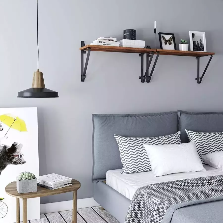 Berkatmarkt Wandplanken set van 2 grote zwevende planken stabiele hangende planken voor woonkamer slaapkamer hal 60 x 20 x 33 cm industriële stijl rustieke bruin en zwart LCR01BX