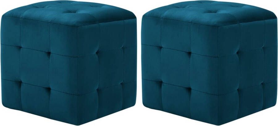 Beroli Poef 2 st 30x30x30 cm Fluweel Blauw Stijlvolle Zitkussens Comfortabele Toevoeging aan Interieur