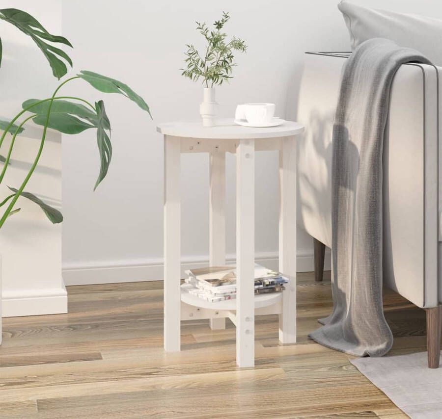 Beroli Salontafel Ø 40x60 cm Massief Grenenhout Wit Stijlvolle Houten Salontafel