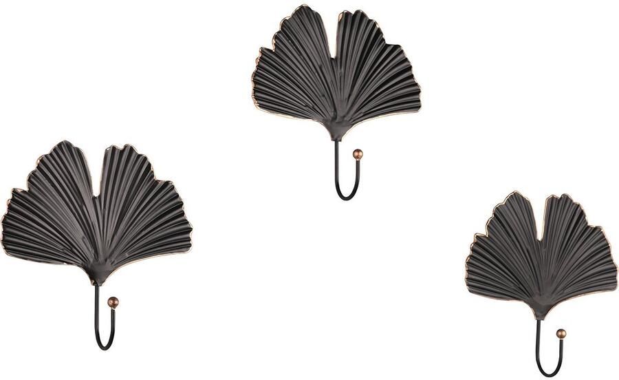 TRIO Garderobehaak Merel Wandgarderobe Haak Set van 3 Zwart Goud Metaal