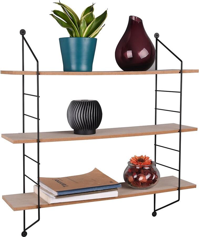 BES LED Wandrek Trion Clari Rek met 3 Schappen Zwart