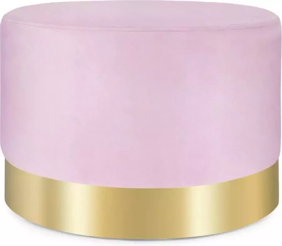 Besoa Bella gestoffeerde hocker 35x50cm (HxØ) fluweel basis van hout met goudkleurige metalen ring