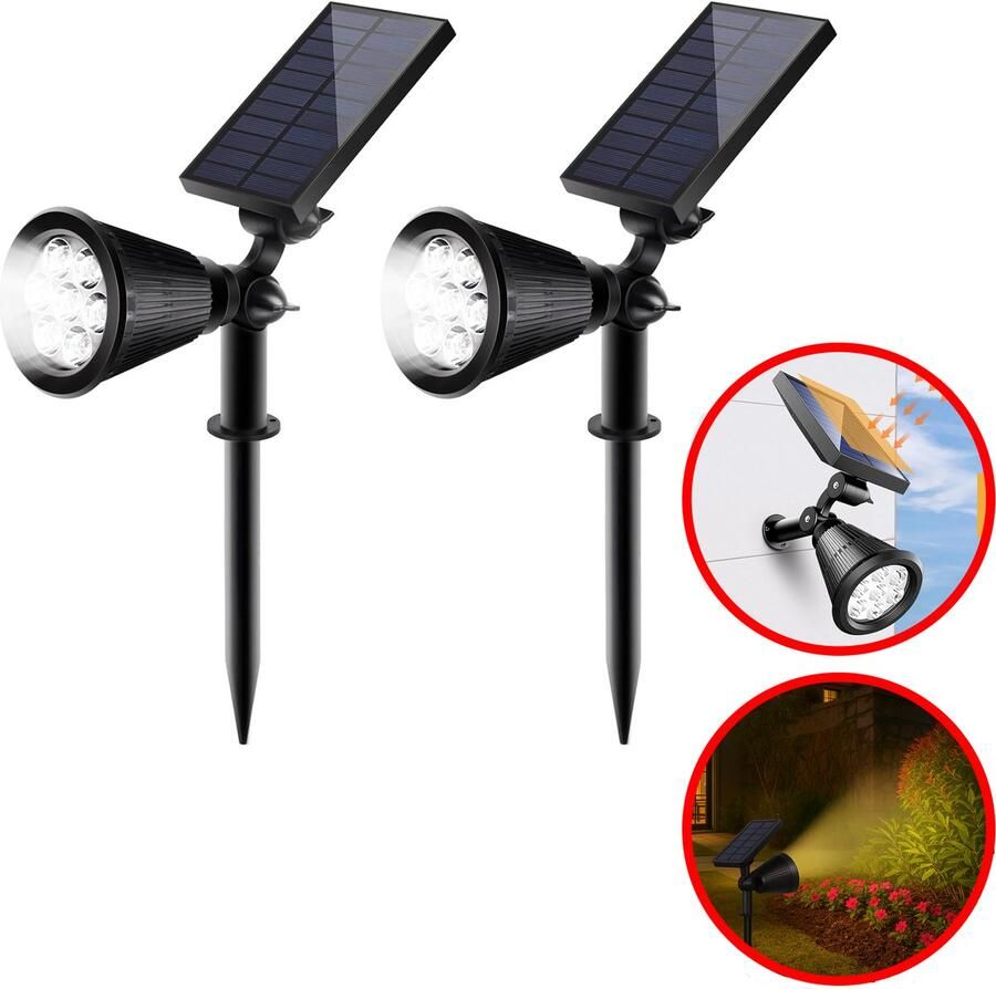 Best Active Solar Spotlight Tuinverlichting op Zonne Energie 2 Stuks Warm Wit Licht Dag- en Nachtsensor 7 LED Lampen IP65 Waterbestendig Tuinlampen op Zonneenergie Buiten Solar Tuinverlichting Wandlamp Zwart