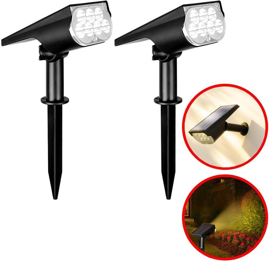Best Active Solar Spotlight Tuinverlichting op Zonne Energie 2 Stuks Warm Wit Licht Dag- en Nachtsensor 7 LED Lampen IP65 Waterbestendig Tuinlampen op Zonneenergie Buiten Solar Tuinverlichting Wandlamp Zwart
